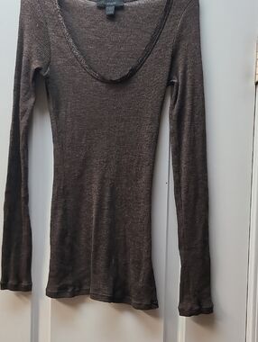EXPRESS Brown Scoop Neck Shirt Size M Lace Detail Collar